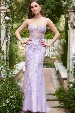 Lavender Strapless Mermaid Prom Dress with Appliques