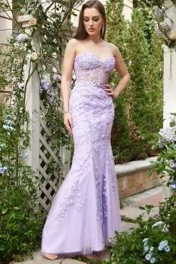 Lavender Strapless Mermaid Prom Dress with Appliques
