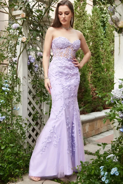 Lavender Strapless Mermaid Prom Dress with Appliques