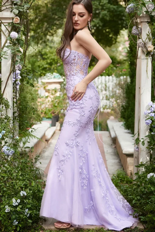 Lavender Strapless Mermaid Prom Dress with Appliques