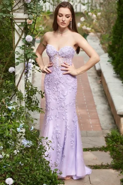 Lavender Strapless Mermaid Prom Dress with Appliques