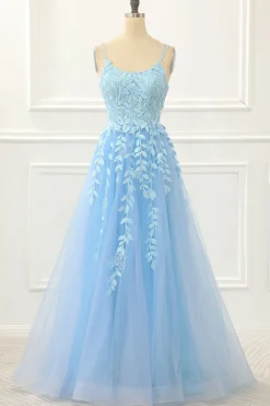 Lavender Tulle A Line Prom Dress with Appliques