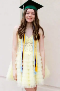 Lemon Yellow A Line Tiered Corset Tulle Cute Graduation Dress