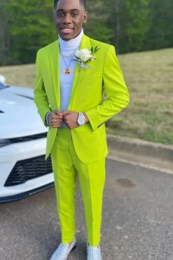 Lemon Yellow Notched Lapel 2 Piece Men's Prom Suits