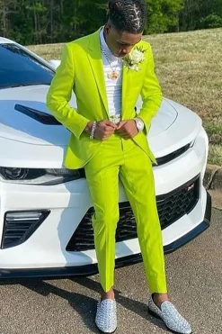 Lemon Yellow Notched Lapel 2 Piece Men's Prom Suits