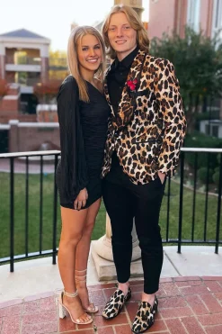 Leopard Shawl Lapel Jacquard One Button 2-Piece Prom Suits