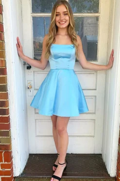 Light Blue A Line Simple Homecoming dress