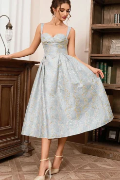 Light Blue A Line Sweetheart Spaghetti Straps Long Formal Dress
