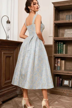 Light Blue A Line Sweetheart Spaghetti Straps Long Formal Dress