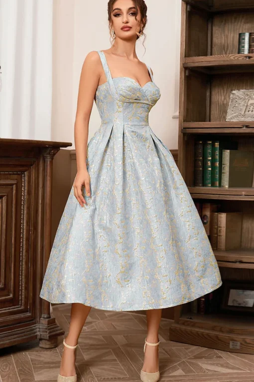 Light Blue A Line Sweetheart Spaghetti Straps Long Formal Dress