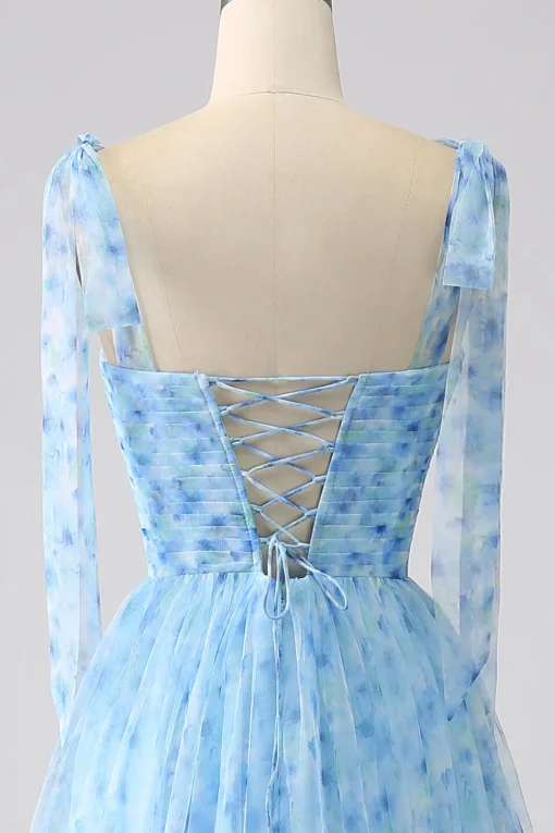 Light Blue A-Line Spaghetti Straps Long Prom Dress
