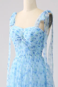 Light Blue A-Line Spaghetti Straps Long Prom Dress