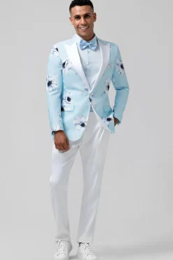 Light Blue Peak Lapel 2 Pieces One Button Men's Prom Suits