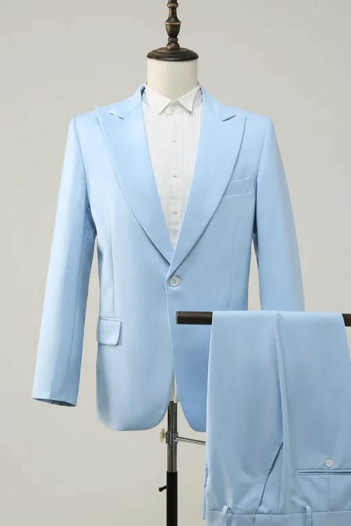 Light Blue Peak Lapel 2 Piece Men's Prom Suits