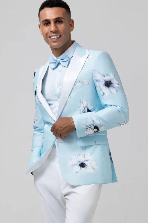 Light Blue Peak Lapel 2 Pieces One Button Men's Prom Suits