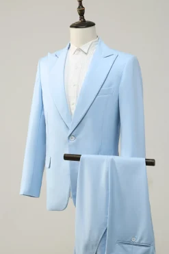 Light Blue Peak Lapel 2 Piece Men's Prom Suits