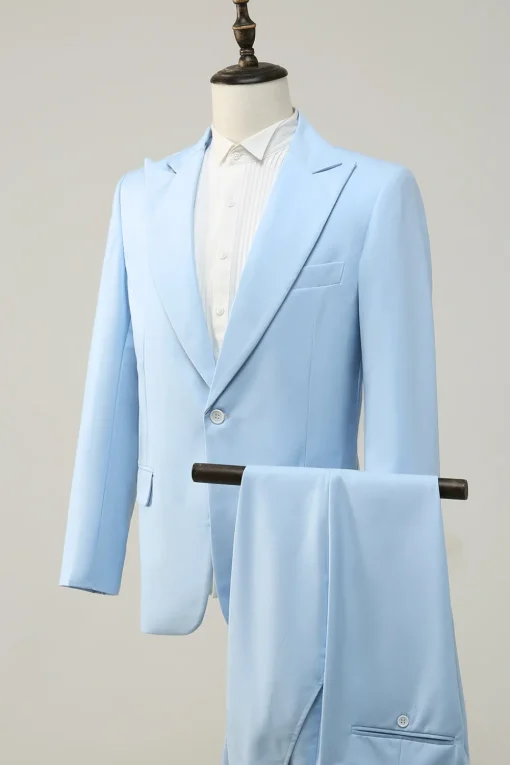 Light Blue Peak Lapel 2 Piece Men's Prom Suits