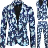 Light Blue Single Button Snowman Print 3 Piece Men's Christmas Suit