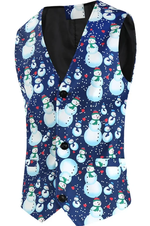 Light Blue Single Button Snowman Print 3 Piece Men's Christmas Suit