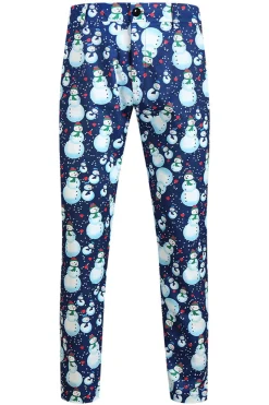 Light Blue Single Button Snowman Print 3 Piece Men's Christmas Suit
