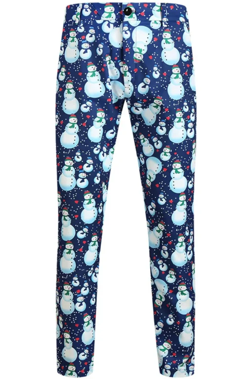 Light Blue Single Button Snowman Print 3 Piece Men's Christmas Suit