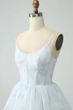 Light Blue Tulle Corset Tiered Prom Dress with Slit