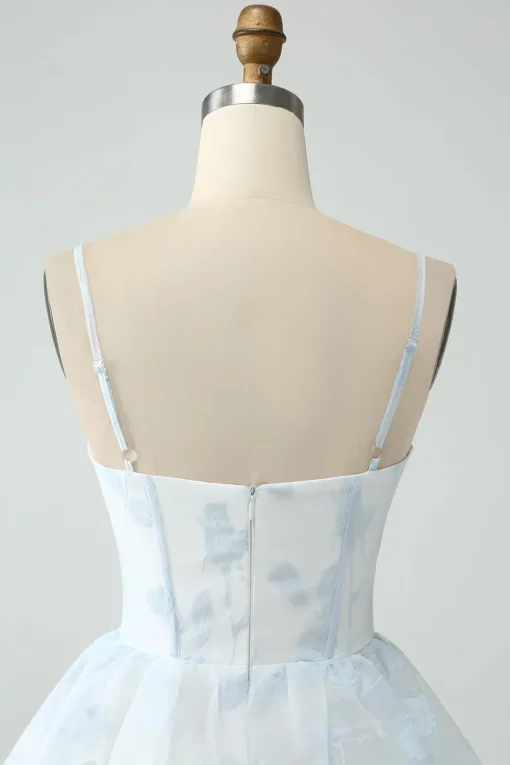 Light Blue Tulle Corset Tiered Prom Dress with Slit