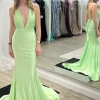 Light Green Mermaid V-Neck Satin Simple Prom Dress