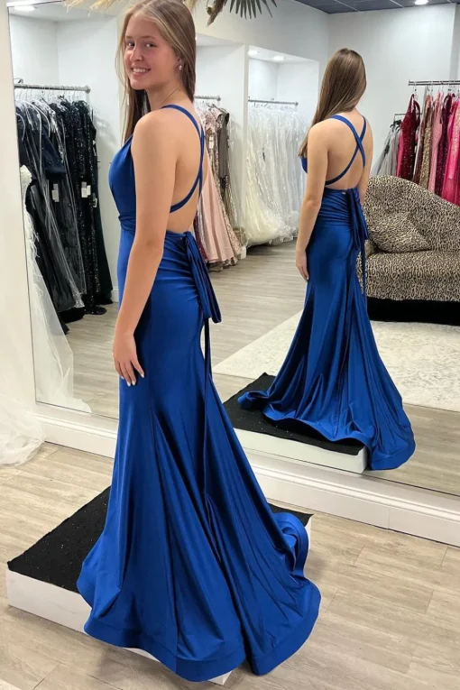 Light Green Mermaid V-Neck Satin Simple Prom Dress