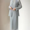 Light Grey Sheath Round Neck 2 Piece Mother of The Bride Dress