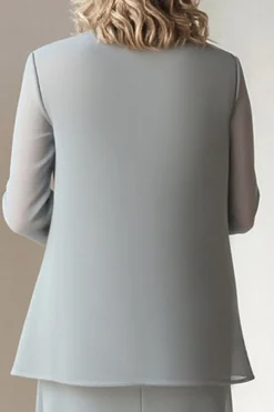 Light Grey Sheath Round Neck 2 Piece Mother of The Bride Dress
