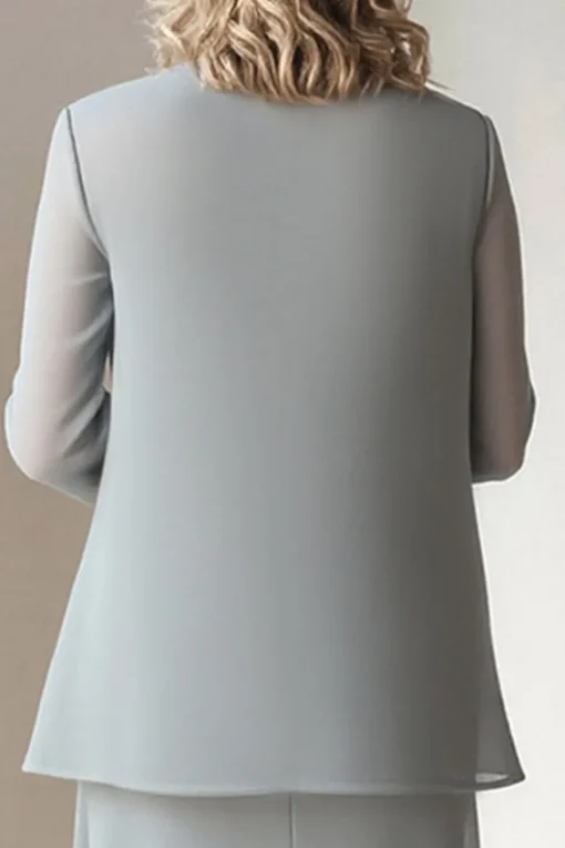 Light Grey Sheath Round Neck 2 Piece Mother of The Bride Dress