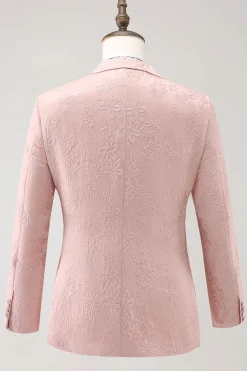 Light Pink 3 Piece Peak Lapel Jacquard One Button Men's Prom Suits