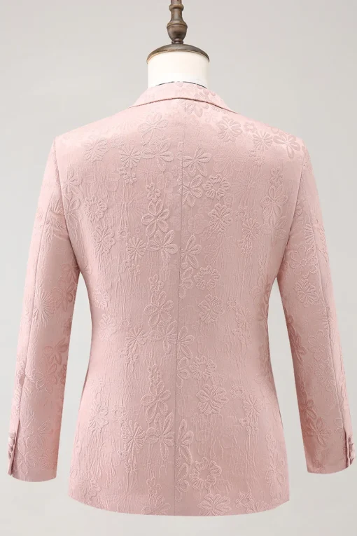 Light Pink 3 Piece Peak Lapel Jacquard One Button Men's Prom Suits