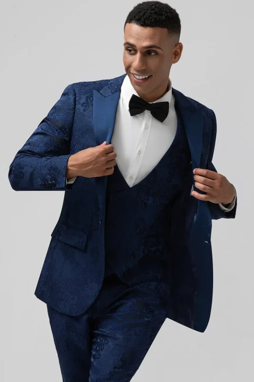 Light Pink 3 Piece Peak Lapel Jacquard One Button Men's Prom Suits