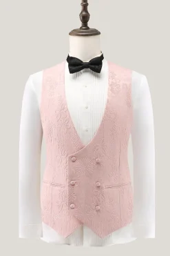 Light Pink 3 Piece Peak Lapel Jacquard One Button Men's Prom Suits