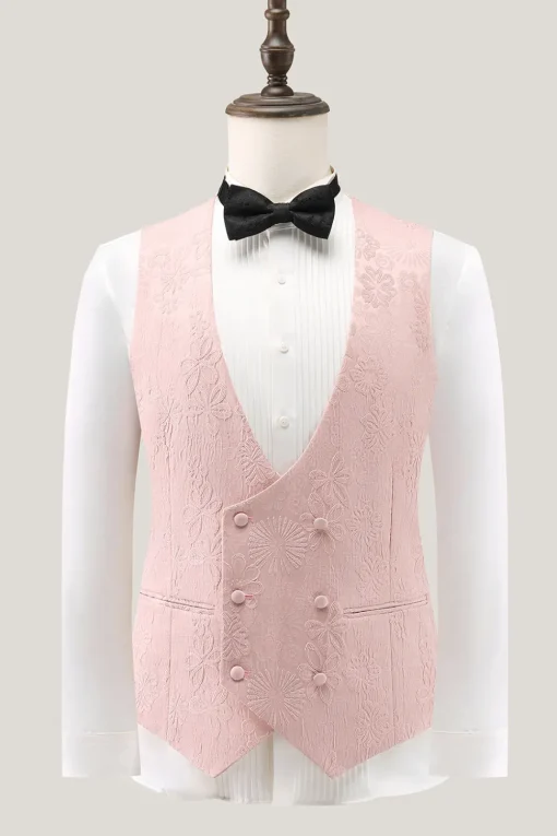 Light Pink 3 Piece Peak Lapel Jacquard One Button Men's Prom Suits