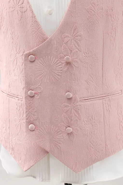 Light Pink 3 Piece Peak Lapel Jacquard One Button Men's Prom Suits
