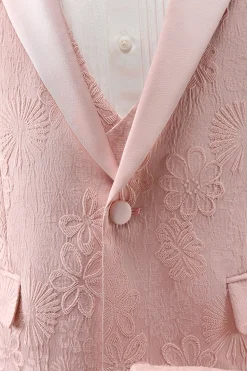 Light Pink 3 Piece Peak Lapel Jacquard One Button Men's Prom Suits