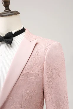 Light Pink 3 Piece Peak Lapel Jacquard One Button Men's Prom Suits