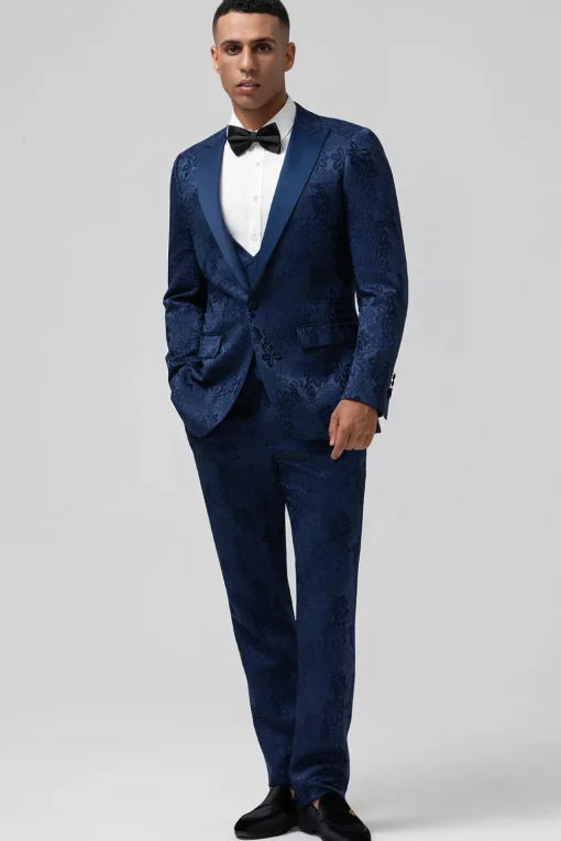 Light Pink 3 Piece Peak Lapel Jacquard One Button Men's Prom Suits