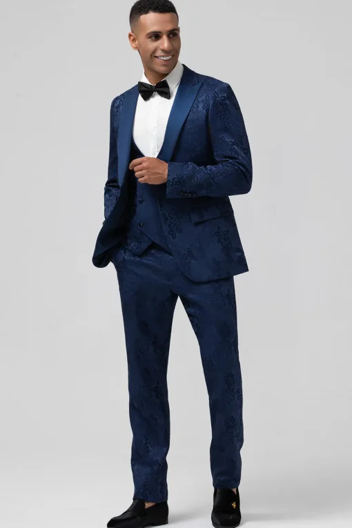 Light Pink 3 Piece Peak Lapel Jacquard One Button Men's Prom Suits