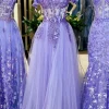 Light Purple Corset Tulle A Line Appliques Prom Dress