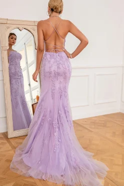 Light Purple Mermaid Long Prom Dress with Appliques