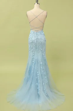 Light Purple Mermaid Long Prom Dress with Appliques