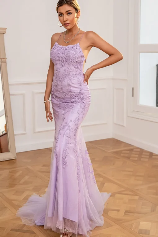 Light Purple Mermaid Long Prom Dress with Appliques