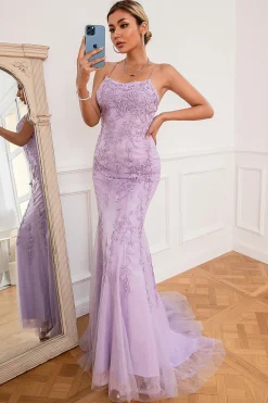 Light Purple Mermaid Long Prom Dress with Appliques