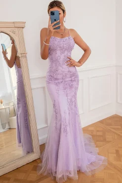 Light Purple Mermaid Long Prom Dress with Appliques