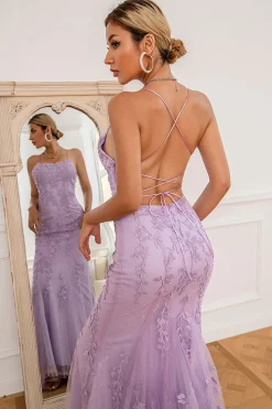 Light Purple Mermaid Long Prom Dress with Appliques