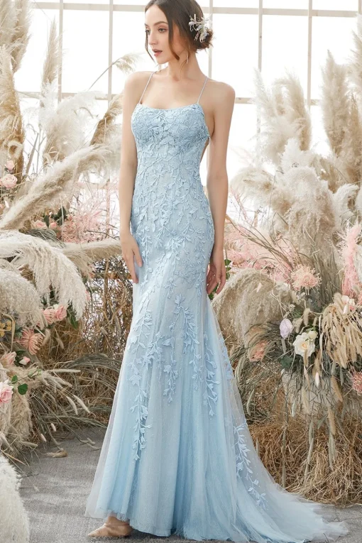 Light Purple Mermaid Long Prom Dress with Appliques